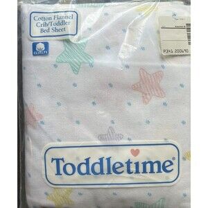 Toddletime Fitted Cotton Flannel Crib Toddler Sheet Celestial Stars Vintage USA
